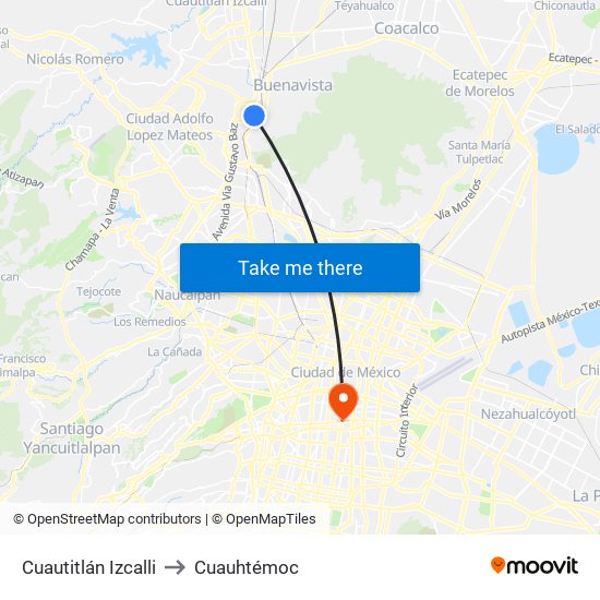 Cuautitlán Izcalli to Cuauhtémoc map