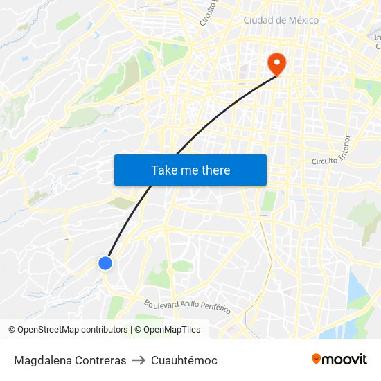 Magdalena Contreras to Cuauhtémoc map