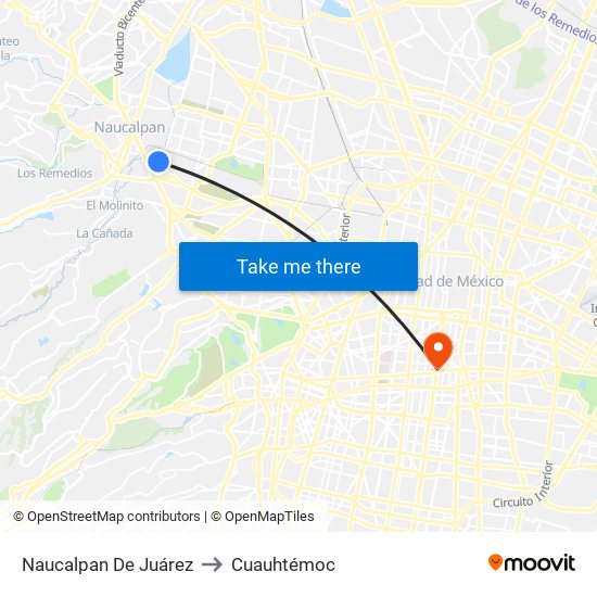 Naucalpan De Juárez to Cuauhtémoc map
