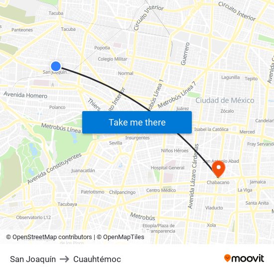 San Joaquín to Cuauhtémoc map