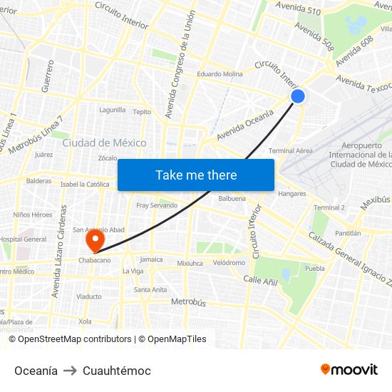 Oceanía to Cuauhtémoc map