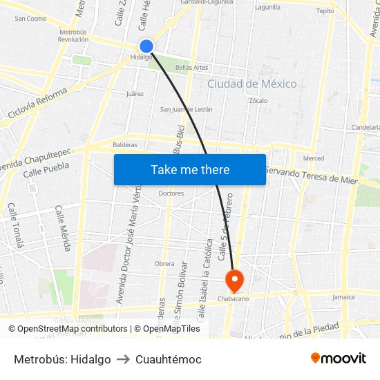 Metrobús: Hidalgo to Cuauhtémoc map