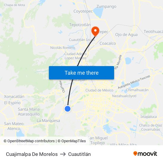 Cuajimalpa De Morelos to Cuautitlán map