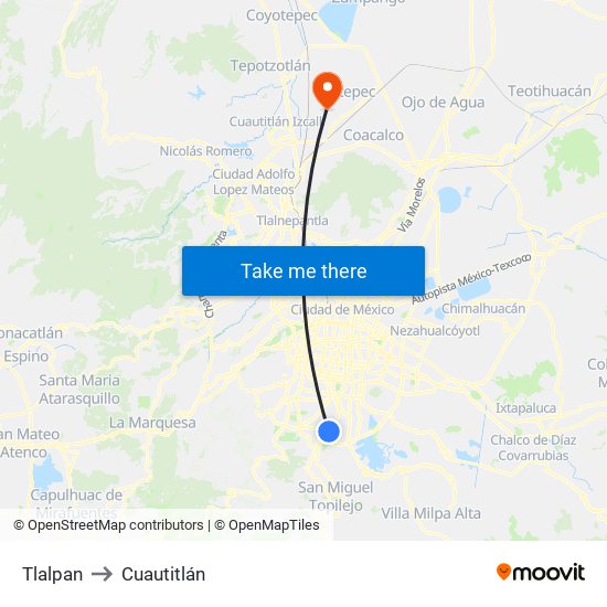 Tlalpan to Cuautitlán map