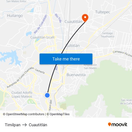 Timilpan to Cuautitlán map