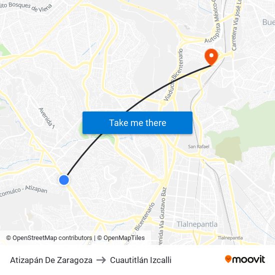 Atizapán De Zaragoza to Cuautitlán Izcalli map