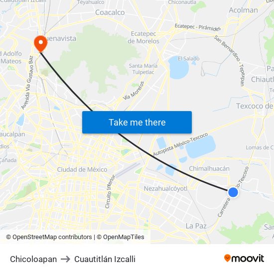 Chicoloapan to Cuautitlán Izcalli map