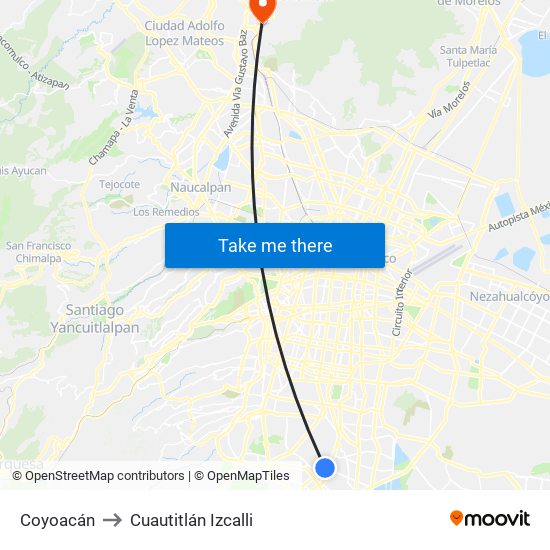 Coyoacán to Cuautitlán Izcalli map