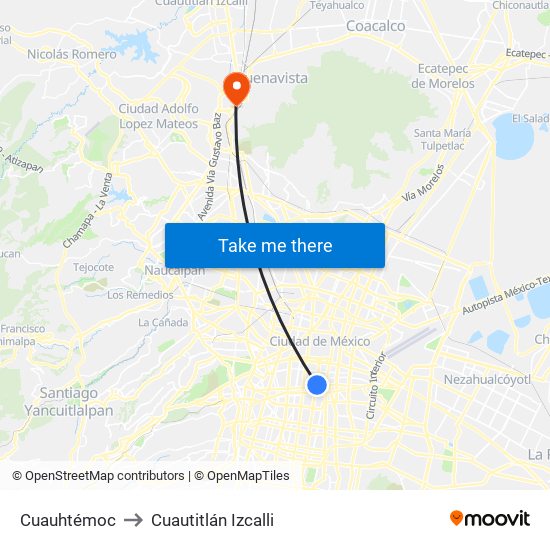 Cuauhtémoc to Cuautitlán Izcalli map