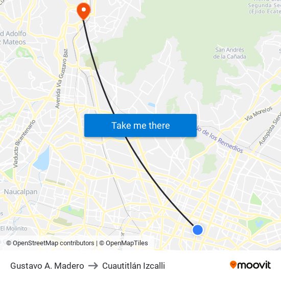 Gustavo A. Madero to Cuautitlán Izcalli map