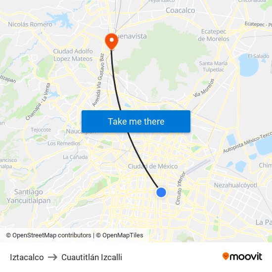 Iztacalco to Cuautitlán Izcalli map