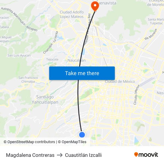 Magdalena Contreras to Cuautitlán Izcalli map