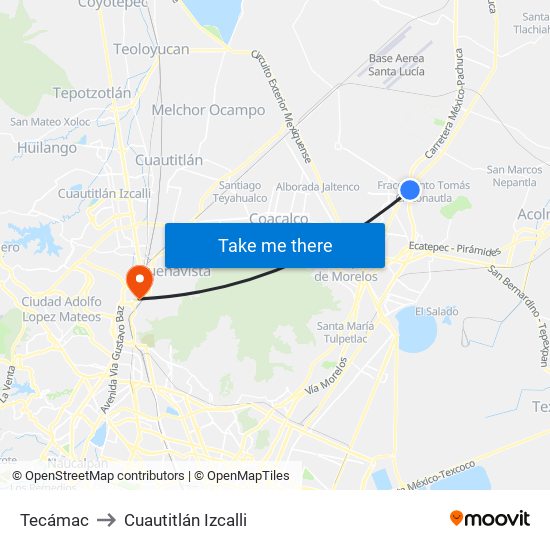 Tecámac to Cuautitlán Izcalli map
