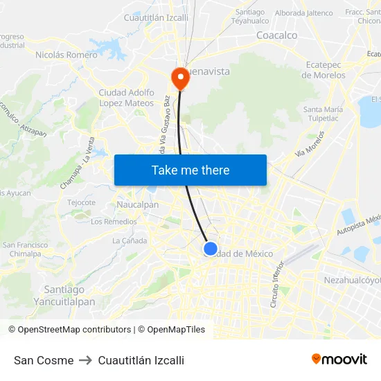 San Cosme to Cuautitlán Izcalli map