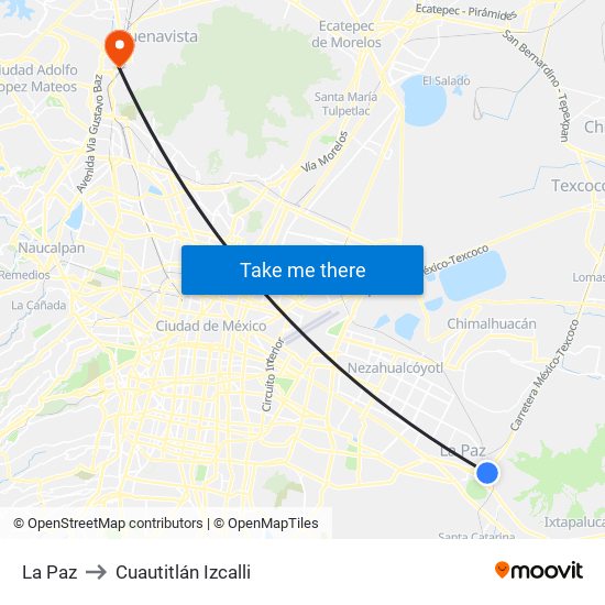 La Paz to Cuautitlán Izcalli map