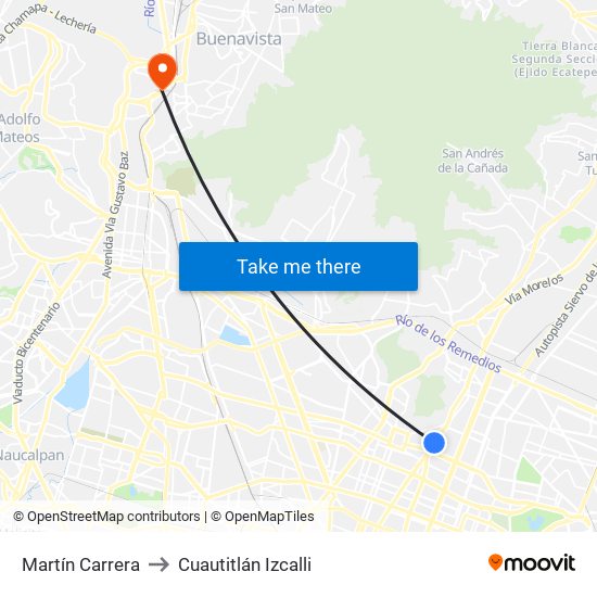 Martín Carrera to Cuautitlán Izcalli map