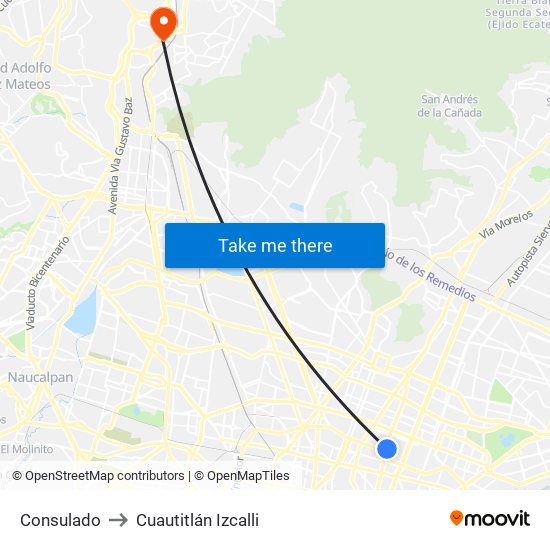 Consulado to Cuautitlán Izcalli map