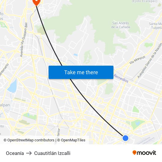Oceanía to Cuautitlán Izcalli map