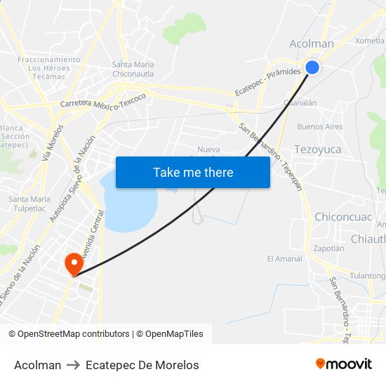 Acolman to Ecatepec De Morelos map