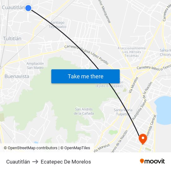 Cuautitlán to Ecatepec De Morelos map