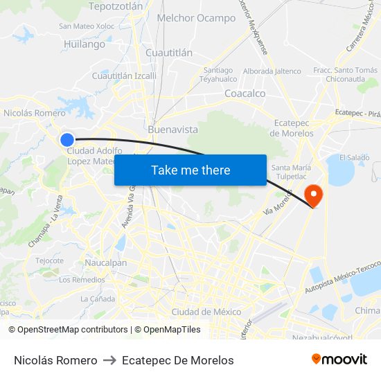 Nicolás Romero to Ecatepec De Morelos map