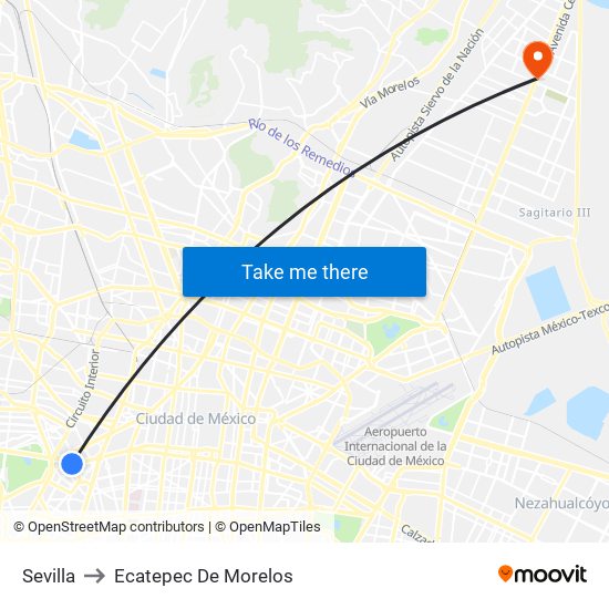 Sevilla to Ecatepec De Morelos map