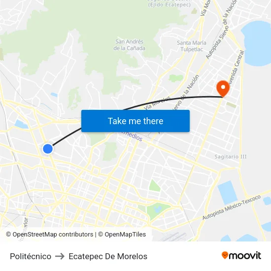 Politécnico to Ecatepec De Morelos map
