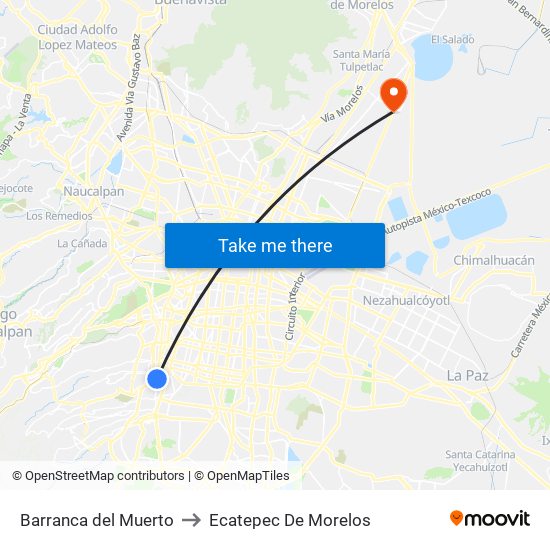 Barranca del Muerto to Ecatepec De Morelos map