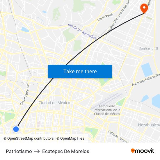 Patriotismo to Ecatepec De Morelos map