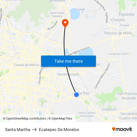 Santa Martha to Ecatepec De Morelos map