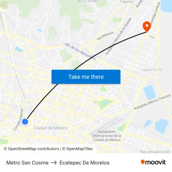 Metro San Cosme to Ecatepec De Morelos map