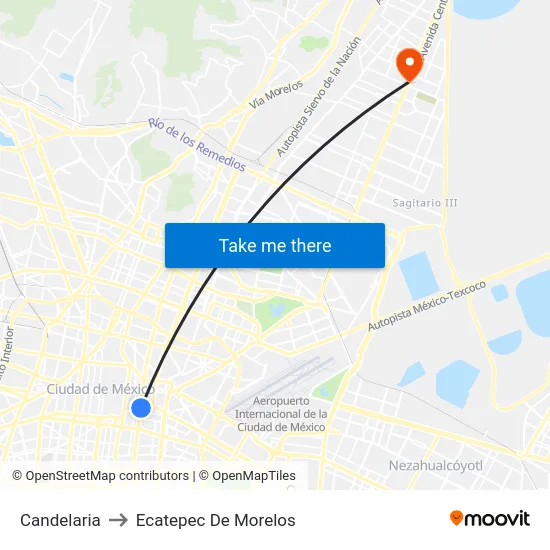 Candelaria to Ecatepec De Morelos map