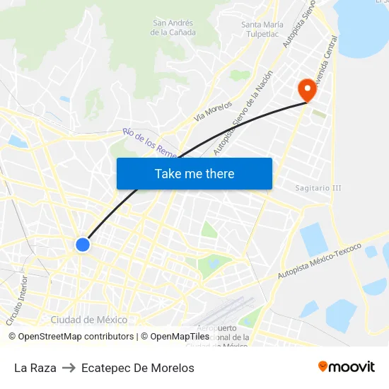 La Raza to Ecatepec De Morelos map