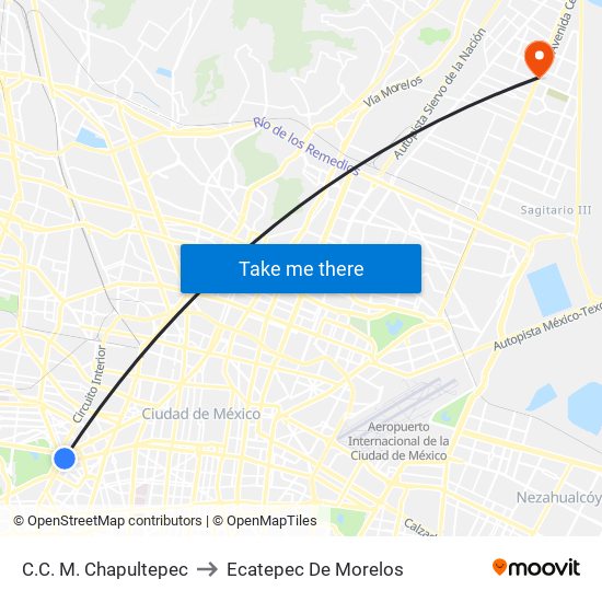 C.C. M. Chapultepec to Ecatepec De Morelos map