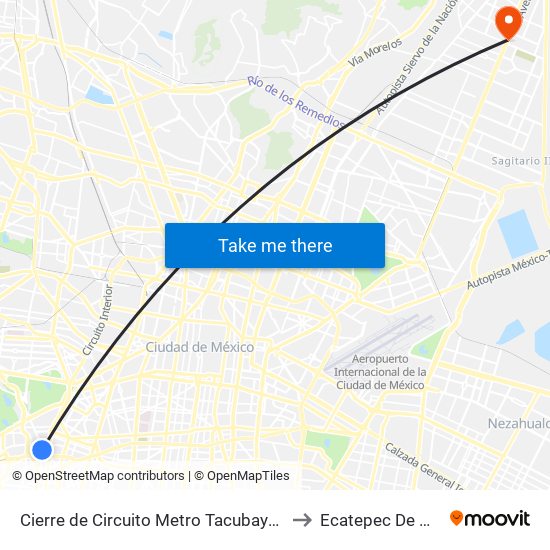 Cierre de Circuito Metro Tacubaya (Cartagena) to Ecatepec De Morelos map