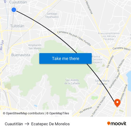 Cuautitlán to Ecatepec De Morelos map