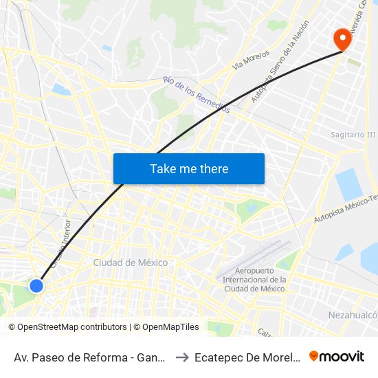 Av. Paseo de Reforma - Gandhi to Ecatepec De Morelos map