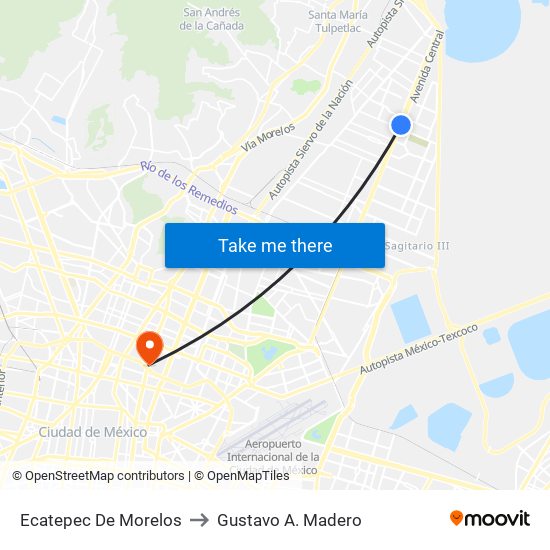 Ecatepec De Morelos to Gustavo A. Madero map