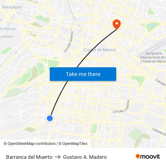 Barranca del Muerto to Gustavo A. Madero map
