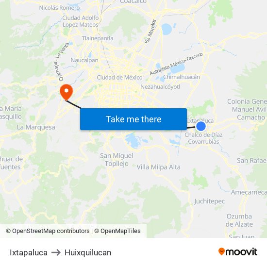 Ixtapaluca to Huixquilucan map