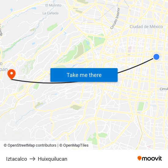 Iztacalco to Huixquilucan map
