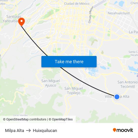Milpa Alta to Huixquilucan map