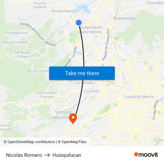 Nicolás Romero to Huixquilucan map