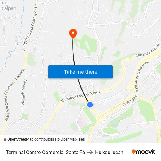 Terminal Centro Comercial Santa Fé to Huixquilucan map