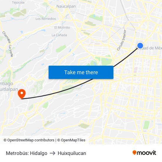Metrobús: Hidalgo to Huixquilucan map