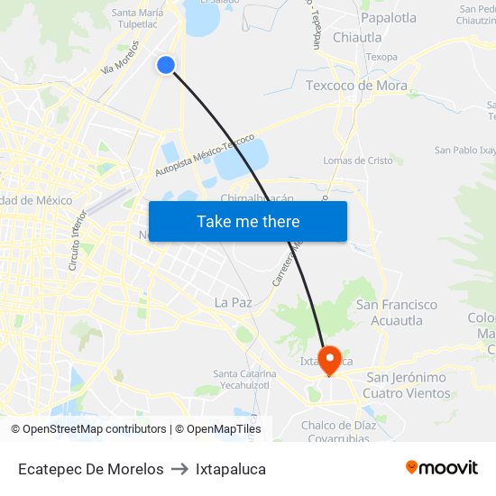 Ecatepec De Morelos to Ixtapaluca map