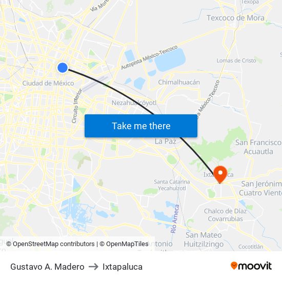 Gustavo A. Madero to Ixtapaluca map