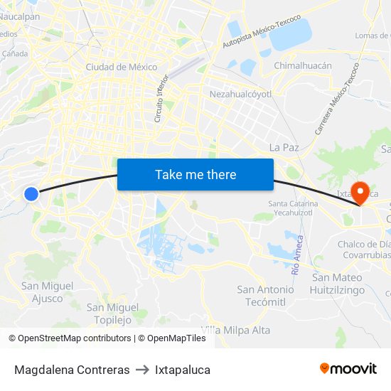 Magdalena Contreras to Ixtapaluca map