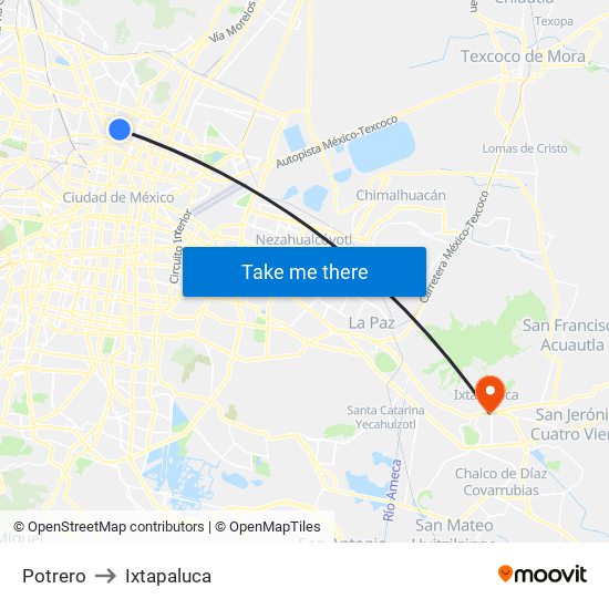 Potrero to Ixtapaluca map