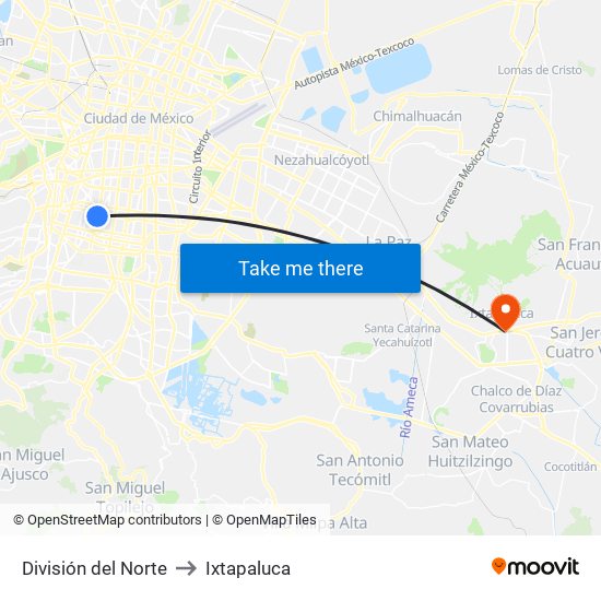 División del Norte to Ixtapaluca map